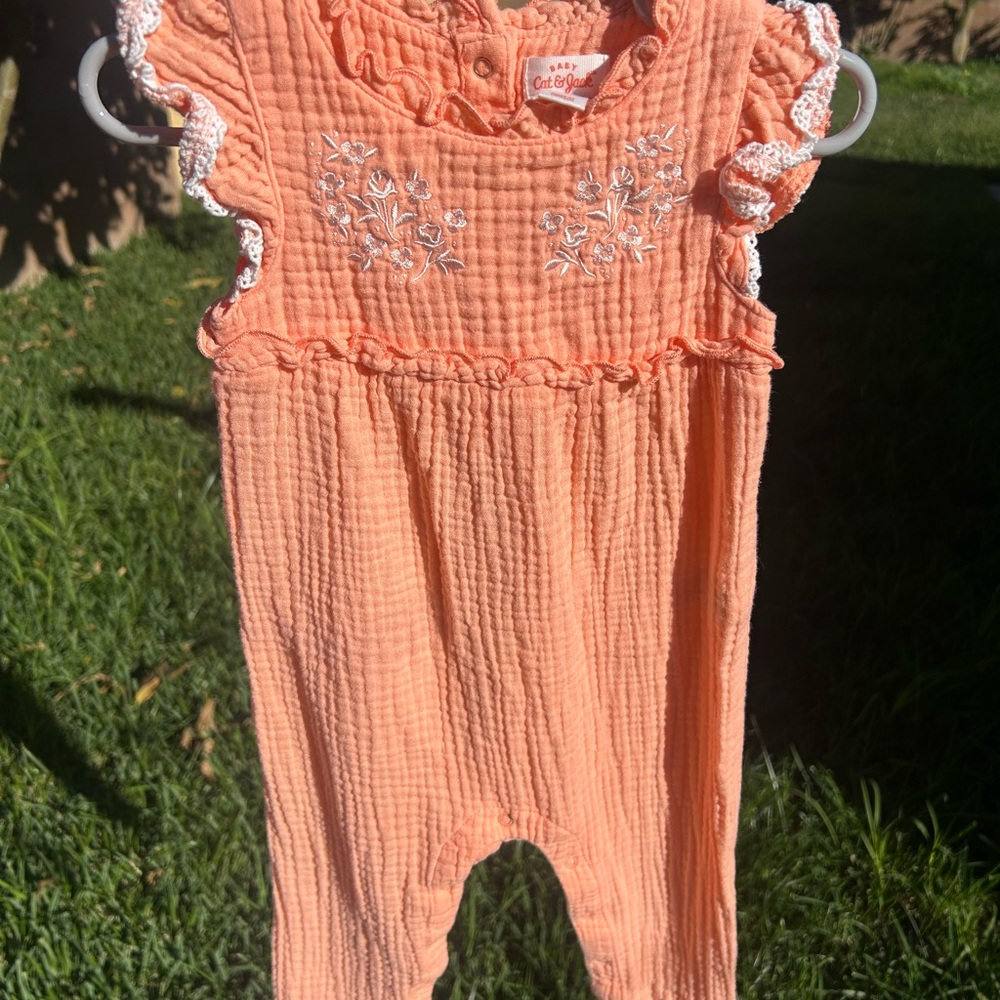Cat & Jack Peach Romper with Floral Details
